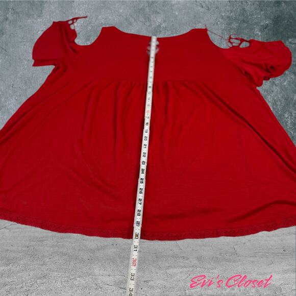Kelly Renee Bohemian Red Embroidered Tie Cold Shoulder Peasant Tunic Blouse 3X - Picture 12 of 15